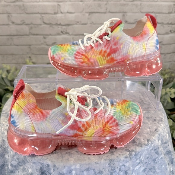 Link Flow-19K Fuchsia TieDye Fly-Knit Stretch Lace-up Fashion Sneakers Girls 10M - Picture 6 of 11